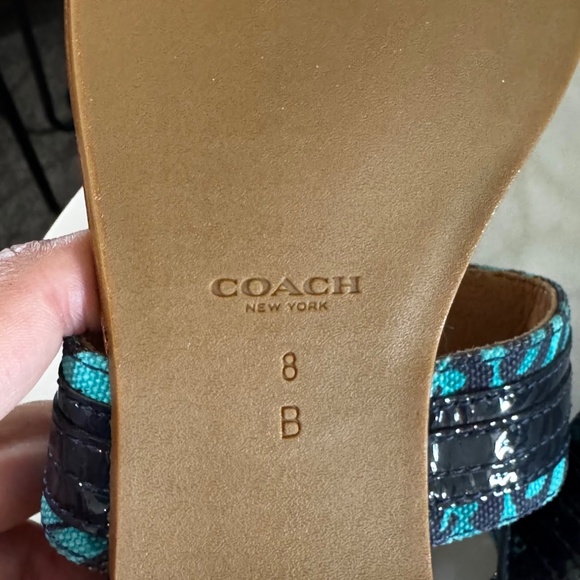 Coach Sammy Flat Sling Back Thong Sandals Size 8 in Navy Blue & Turquoise - Picture 7 of 8